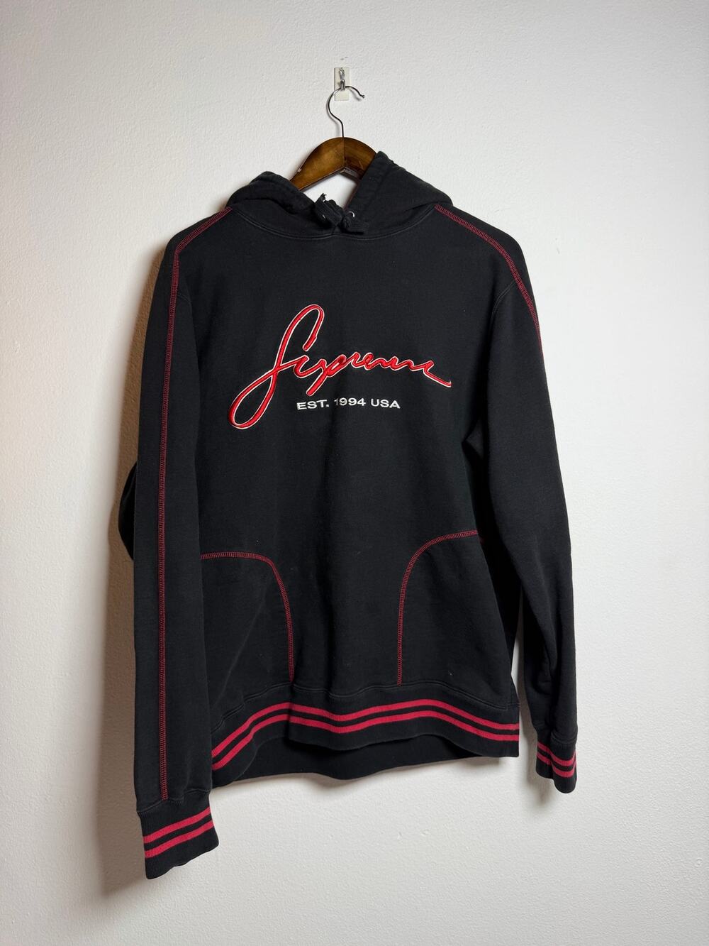 Supreme Contrast Embroidered Hooded Sweatshirt 'Black'